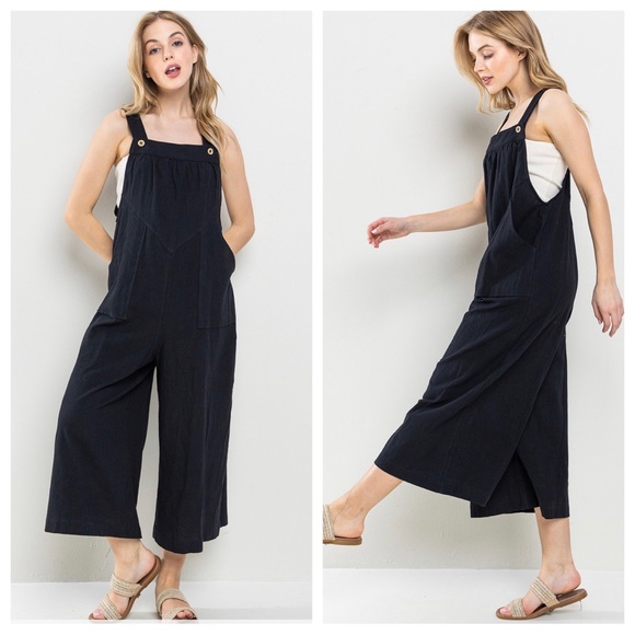 PLUS SLEEVELESS ADJUSTABLE STRAP BUTTON JUMPSUIT